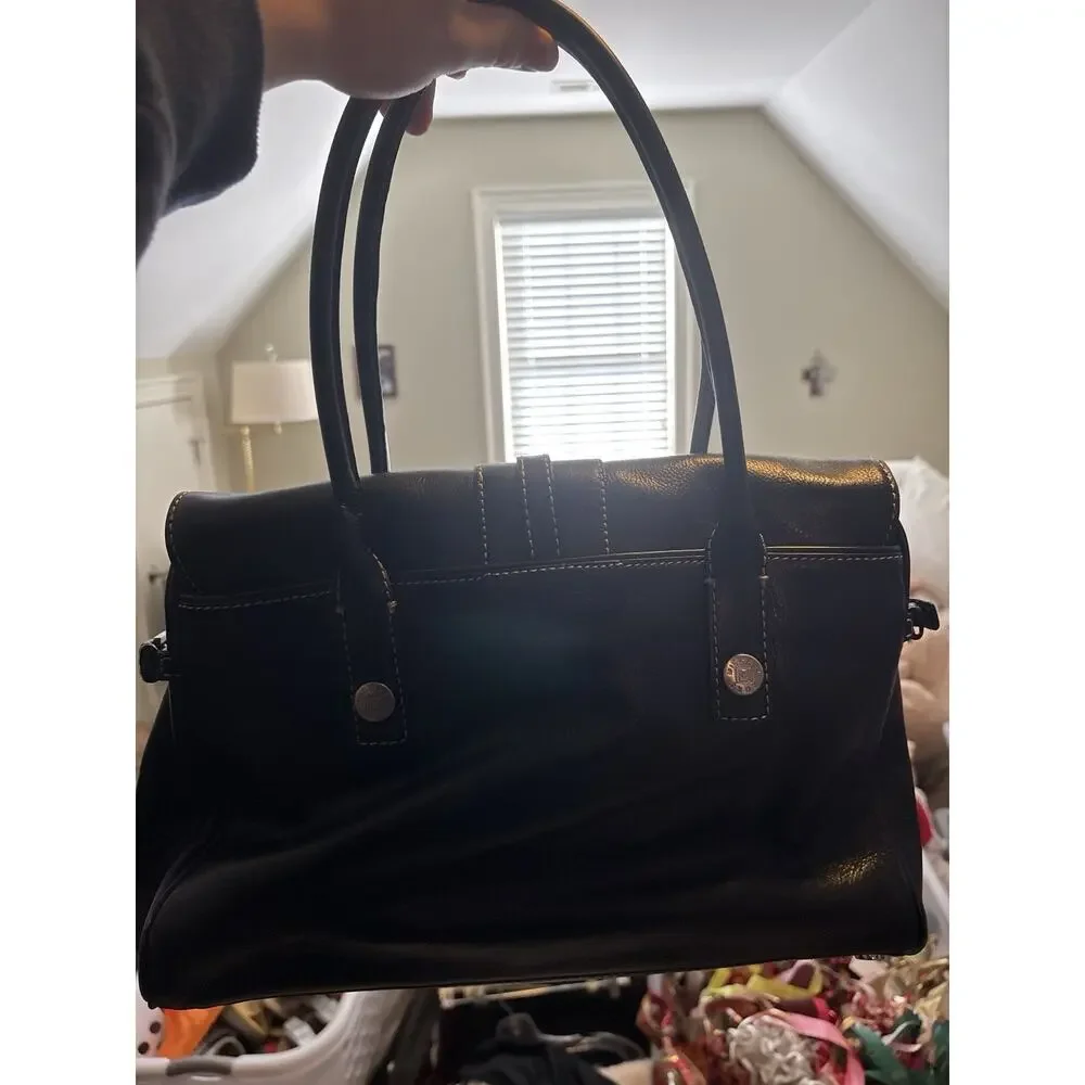 Michael Kors Black Leather Turnlock Satchel Top Handle Bag Contrast Stitch